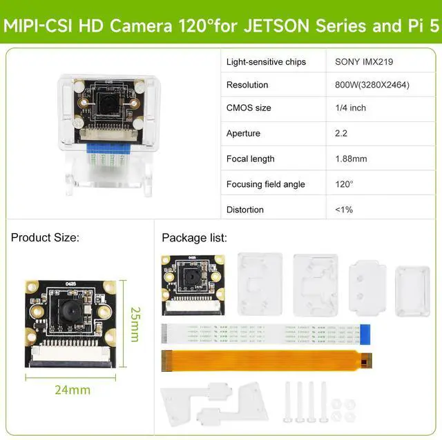 Alt view image 5 of 7 - HD Camera with Case,8MP 120°FOV Camera Module Compatible with Jetson Nano/Xavier NX/Jetson Orin Super (IMX219 120°Camera+15/22pin)