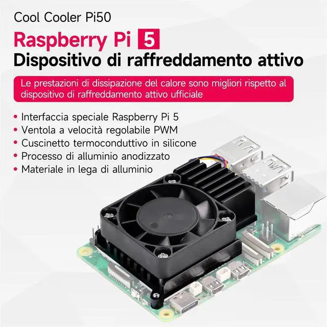 Alt view image 2 of 7 - Active Cooler for Raspberry Pi 5, ICE Peak Cooler for Raspberry Pi 5, Aluminum Heatsink and Cooling Fan for Raspberry Pi 5 8GB/4GB/16GB