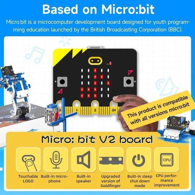 Alt view image 3 of 7 - Micro:bit Building Robot Kit 16 in 1 STEM Projects Standard with Sensor Module DIY (Standard Kit with microbit V2)