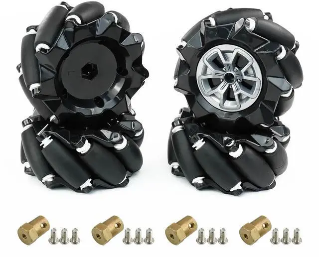 Main image of Mecanum Wheel 65mm 80mm 97mm Omni Wheel with 6mm Hexagonal Metal Coupling Motor Connector Tire for AGV Smart Robot (97mm black mecanum wheel *4)