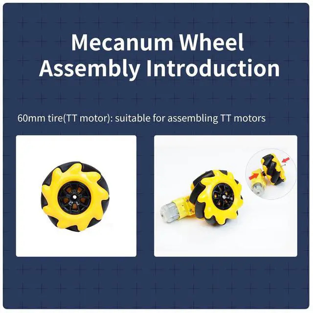 Alt view image 2 of 7 - Mecanum Wheel 60 Omni Wheel with 4mm Hexagonal Metal Coupling Motor Connector Tire for AGV Smart Robot (60mm yellow mecanum wheel*4)