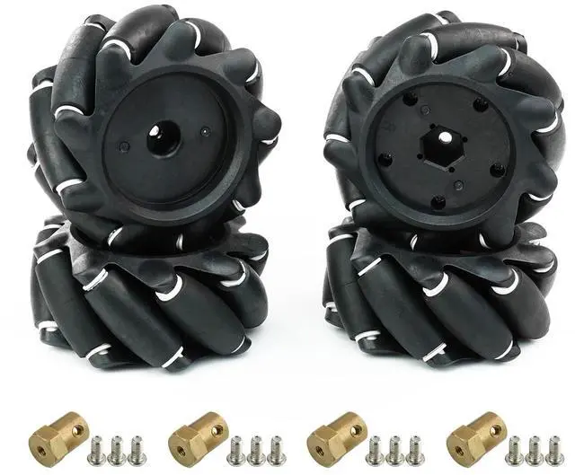 Main image of Mecanum Wheel 65mm 80mm 97mm Omni Wheel with 6mm Hexagonal Metal Coupling Motor Connector Tire for AGV Smart Robot (80mm black mecanum wheel *4)