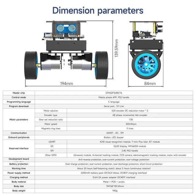 Alt view image 7 of 7 - RC Remote Control Adaptive Balance Car AI Obstacle Avoidance and Following, APP Control, OLED Display, 4KG Load