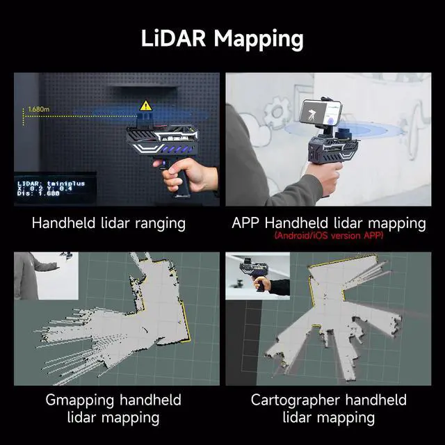 Alt view image 5 of 7 - Handheld Mapping Navigation Scanning Lidar TOF Ranging Measurement Radius 0.05-12m Supports APP,ROS2,Linux,with Bracket,OLED Screen (with T-mini Plus)