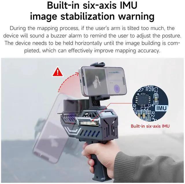 Alt view image 7 of 7 - Handheld Mapping Navigation Scanning Lidar TOF Ranging Measurement Radius 0.05-12m Supports APP,ROS2,Linux,with Bracket,OLED Screen (with T-mini Plus)