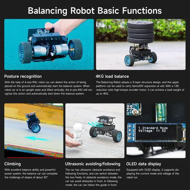 Alt view image 3 of 7 - RC Remote Control Adaptive Balance Car AI Obstacle Avoidance and Following, APP Control, OLED Display, 4KG Load