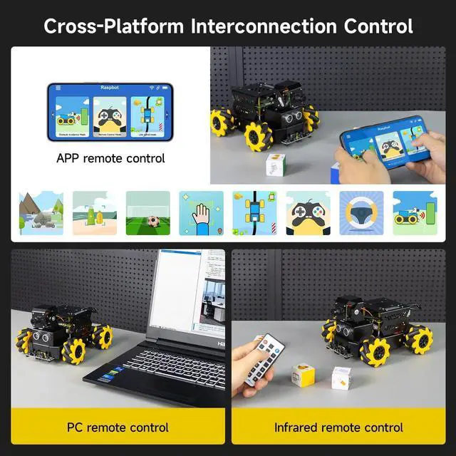 Alt view image 5 of 7 - Raspberry Pi 5 AI Vision Robot with Large AI Model 360° Mecanum Wheels Support Python Progamming Open Source Provide Installation Instructions Tech