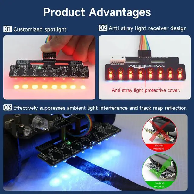Alt view image 7 of 7 - 8 Channel Grayscale Line Following Sensor Module, Infrared Resistant, No Debugging Required, with STM32/ESP32 16-24mm Height Limit, RGB Optional (Red Light Ver)