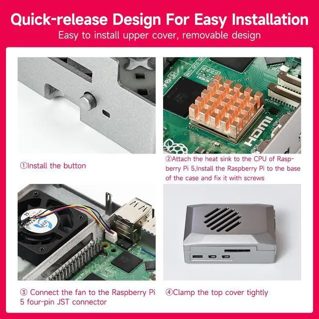 Alt view image 5 of 7 - Case for Raspberry Pi 5 with PWM Fan Pi 5 Cooling Fan Heat Sink Simple Removable Top Cover Compatible with Official Active Cooler