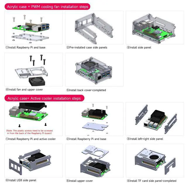 Alt view image 3 of 7 - Raspberry Pi 5 Heatsink Kit with Embedded Heatsink Cooling PWM Fan and Acrylic Case Compatible with Pi 5 (Pi5 Acrylic case+Fan+Cooler pi50)