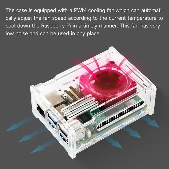 Alt view image 7 of 7 - Raspberry Pi 5 Heatsink Kit with Embedded Heatsink Cooling PWM Fan and Acrylic Case Compatible with Pi 5 (Pi5 Acrylic case+Fan+Cooler pi50)