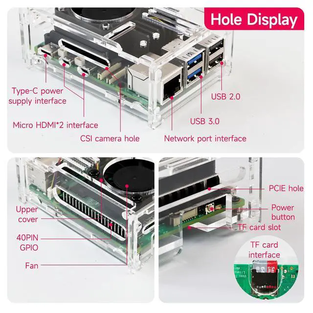 Alt view image 5 of 7 - Raspberry Pi 5 Heatsink Kit with Embedded Heatsink Cooling PWM Fan and Acrylic Case Compatible with Pi 5 (Pi5 Acrylic case+Fan+Cooler pi50)