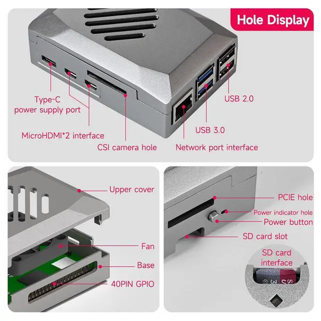 Alt view image 2 of 7 - Case for Raspberry Pi 5 with PWM Fan Pi 5 Cooling Fan Heat Sink Simple Removable Top Cover Compatible with Official Active Cooler