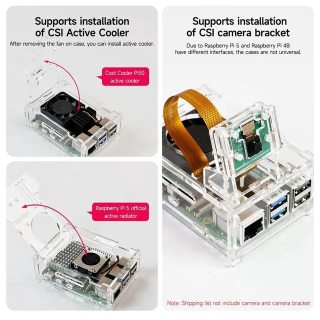 Alt view image 6 of 7 - Raspberry Pi 5 Heatsink Kit with Embedded Heatsink Cooling PWM Fan and Acrylic Case Compatible with Pi 5 (Pi5 Acrylic case+Fan+Cooler pi50)