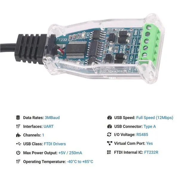 Alt view image 3 of 6 - USB to RS485 RS422 485 422 Isolation Module Communication Converter Adapter Cable with TXD RXD LED