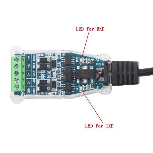 Alt view image 6 of 6 - USB to RS485 RS422 485 422 Isolation Module Communication Converter Adapter Cable with TXD RXD LED