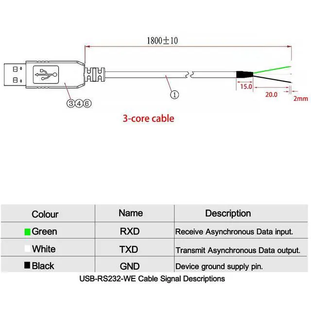 Alt view image 3 of 4 - USB Serial Cable RS232 Converter Wire End 3 Pins WE 3P Adapter 6ft