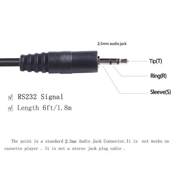 Alt view image 3 of 3 - USB Serial Cable RS232 Audio Jack AJ 2.5mm TRS Converter 3P 3 Pins 1.8m (t-RX r-TX s-GND)