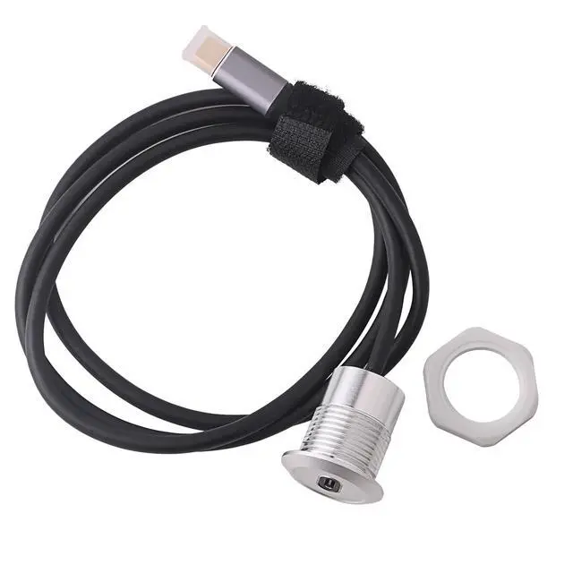 Alt view image 2 of 5 - USB Type-C Male to Female Panel Mount Extension Cable, Round Metal USB-C Bulkhead Connector, Flush Mount Extension for Industrial Equipment, Enclosures & Control Panels 3.3ft/1mtr