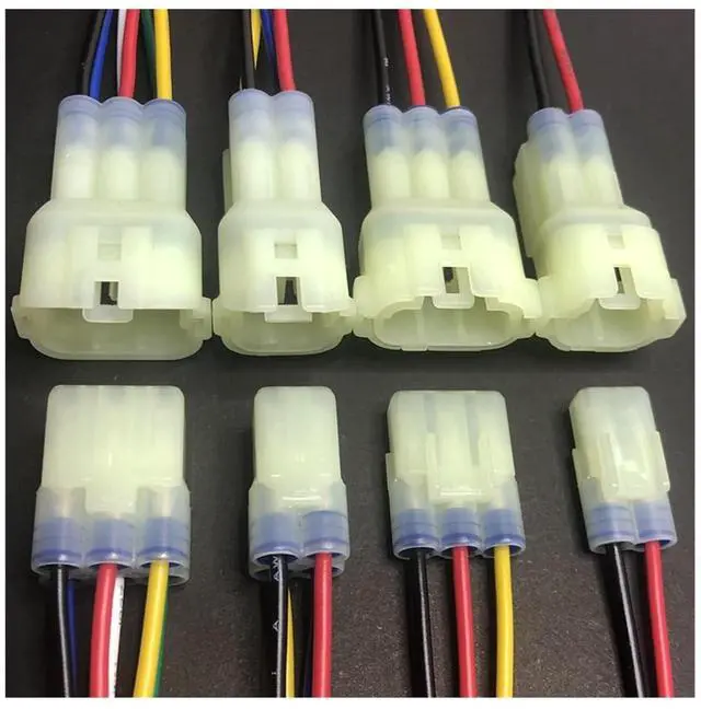 Alt view image 2 of 3 - 7025f-2.2 motorcycle sensor harness plug 3P automobile waterproof connector 4P male and female pair wiring length 15cm(3p strip line,5sets)