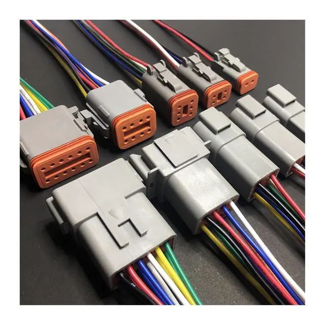 Alt view image 2 of 7 - Dt04-2p automobile harness waterproof connector2/3/4/6/8/12pin engineering vehicle male and female plug Deutsch wire length 15cm(12p strip line,1sets)