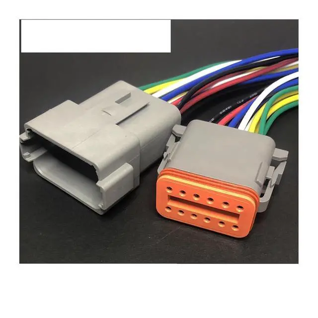 Alt view image 4 of 7 - Dt04-2p automobile harness waterproof connector2/3/4/6/8/12pin engineering vehicle male and female plug Deutsch wire length 15cm(12p strip line,1sets)