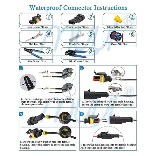 Alt view image 3 of 6 - 70 8pcs 1-6 Pins Hidden Waterproof Connectors 43 Sets Car Marine Seal Electrical Wire Connector Plug Truck Harness 30 0V 12A Kit(1004pcs)
