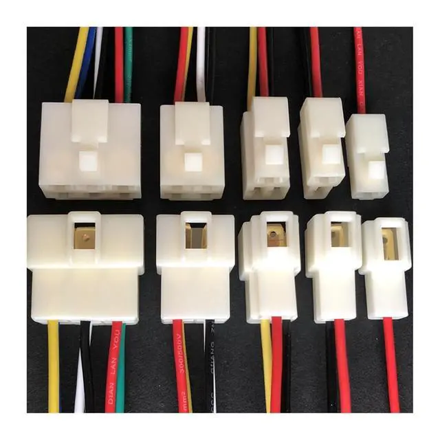 Alt view image 2 of 3 - 6.3mm 2/3 / 4/6 / 8/9-pin motorcycle harness connector automobile wire male and female plug socket kit wire length 15cm(4p strip line,5sets)
