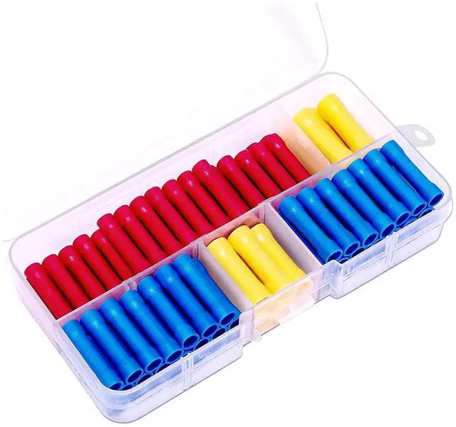 Main image of 100 pieces of 10-22 AWG assorted insulated straight wire butt connectors voltage terminal connectors