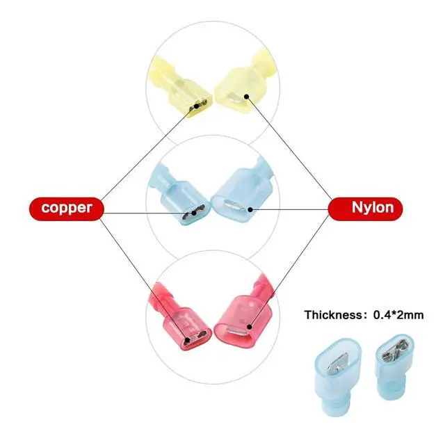 Alt view image 2 of 6 - 100pcs wire connector fully insulated male and female spade-shaped nylon quick disconnect electrical crimping cold press termina