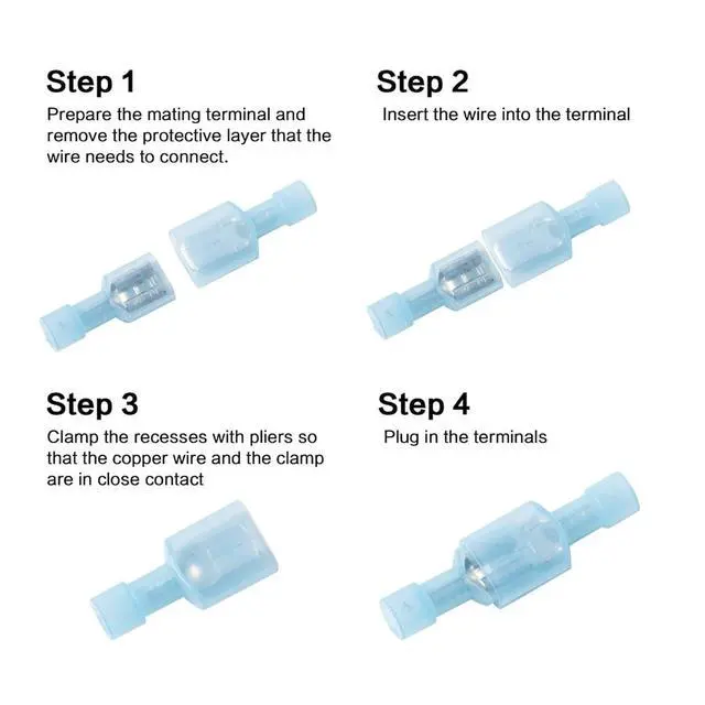 Alt view image 4 of 6 - 100pcs wire connector fully insulated male and female spade-shaped nylon quick disconnect electrical crimping cold press termina