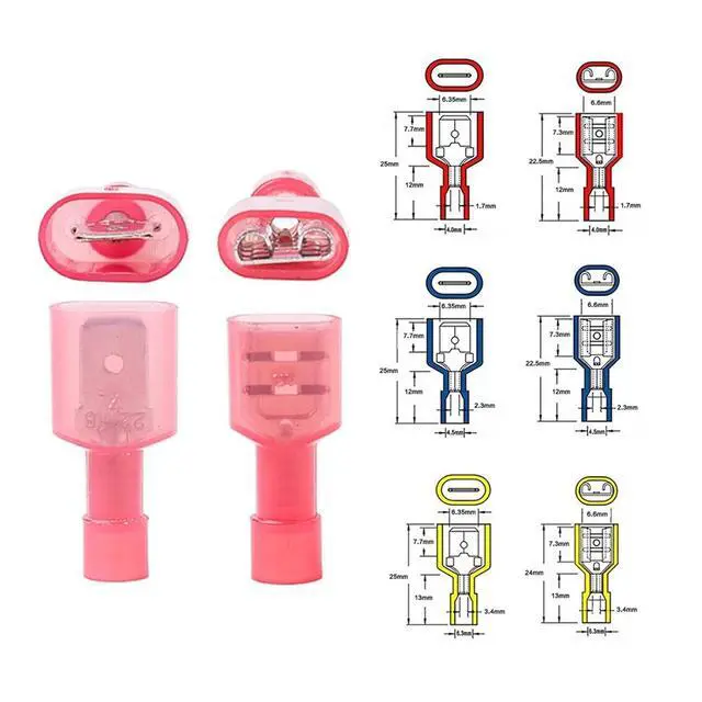 Alt view image 5 of 6 - 100pcs wire connector fully insulated male and female spade-shaped nylon quick disconnect electrical crimping cold press termina