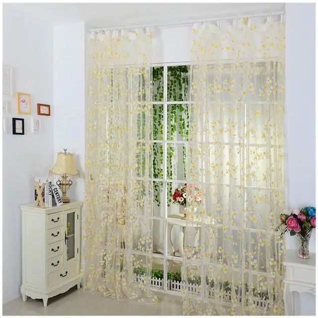 Main image of Curtains Tulle Window Curtain Compatible with Living Room Bedroom Kitchen Slot Top Plain Floral Compatible with Door Screen Windows (Color : Beige 100x200cm)