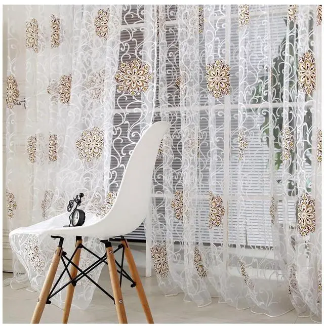 Main image of Curtains Tulle Window Curtain Compatible with Living Room Bedroom Kitchen Slot Top Plain Floral Compatible with Door Screen Windows (Color : White 100x200cm)