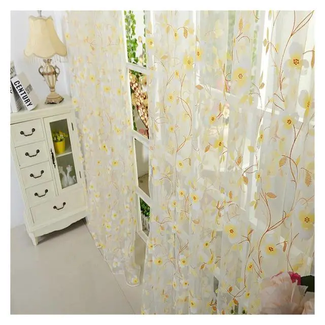 Alt view image 3 of 6 - Curtains Tulle Window Curtain Compatible with Living Room Bedroom Kitchen Slot Top Plain Floral Compatible with Door Screen Windows (Color : Beige 100x200cm)
