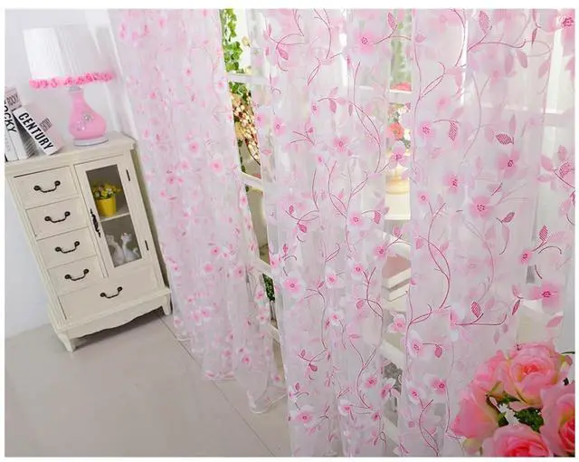 Main image of Curtains Tulle Window Curtain Compatible with Living Room Bedroom Kitchen Slot Top Plain Floral Compatible with Door Screen Windows (Color : Pink 100x200cm)