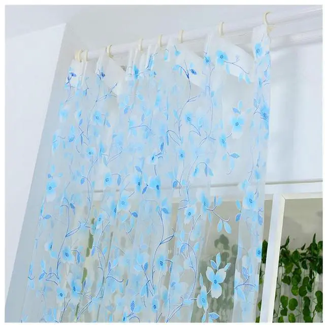 Main image of Curtains Tulle Window Curtain Compatible with Living Room Bedroom Kitchen Slot Top Plain Floral Compatible with Door Screen Windows (Color : Sky Blue 100x200cm)