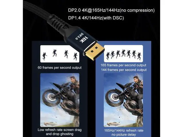 Alt view image 7 of 7 - DisplayPort 2.0 Ultra HD 16K 10K 8K 4K HBR3 16K(15360x8640)@60Hz 10K/8K@60Hz 4K@165Hz High Speed 80Gbps HDCP 3D Slim and Flexible DP to DP Cable 3meter 9.9ft
