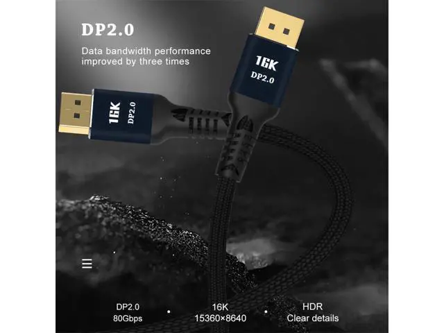 Alt view image 6 of 7 - DisplayPort 2.0 Ultra HD 16K 10K 8K 4K HBR3 16K(15360x8640)@60Hz 10K/8K@60Hz 4K@165Hz High Speed 80Gbps HDCP 3D Slim and Flexible DP to DP Cable 3meter 9.9ft