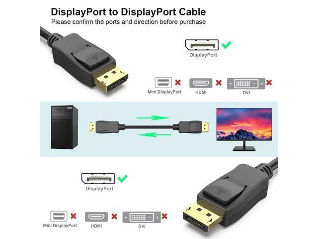 Alt view image 2 of 6 - DisplayPort to DP 4K 60Hz 10Feet Cable, DisplayPort to Display Port Male to Male Cable Gold-Plated Cord 10 ft.