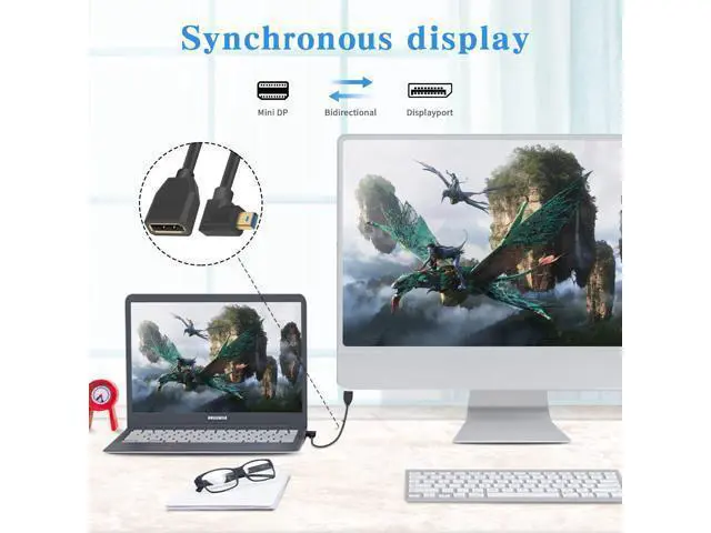 Alt view image 4 of 7 - Displayport to Mini Displayport Extension Cable 1.4, 8k Mini DP to DP, Right Angle Mini Displayport Male to Displayport Female Extention Cable for Laptop PC TV Gaming Monitor. 1Ft/30cm