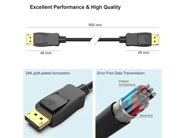 Alt view image 5 of 6 - DisplayPort to DP 4K 60Hz 10Feet Cable, DisplayPort to Display Port Male to Male Cable Gold-Plated Cord 10 ft.