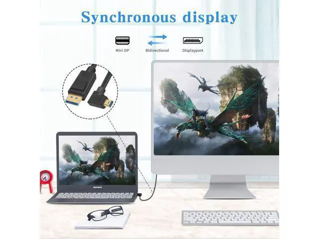Alt view image 4 of 7 - 90 Degree Mini Displayport to Displayport Cable, Extreme Thin Right Angle Mini Dp Male to DP Male Cable with Gold-Plated for Gaming Monitor 1Ft
