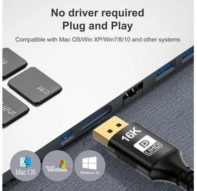 Alt view image 3 of 7 - Mini DisplayPort to DisplayPort 2.1 Cable, DP 2.1,Bi-Directional Transmission DisplayPort,16K@60Hz,8K@120Hz, 4K@240Hz G-Sync FreeSync Thunderbolt 2 for MacBook (Mini DP to DP2.1 16K-6.6FT)
