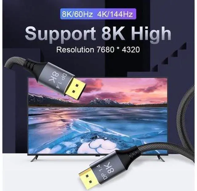 Alt view image 2 of 7 - DisplayPort Cable 1.4, 16.5FT DP Cable, Ultra HD 8K@60Hz 4K@144Hz, High Speed 32.4Gbps HDCP 3D Slim and Flexible DP to DP Cable for HDTVs, Displays, Monitors, Graphics, PC 16.5 ft.