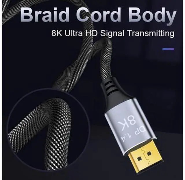 Alt view image 3 of 7 - DisplayPort Cable 1.4, 16.5FT DP Cable, Ultra HD 8K@60Hz 4K@144Hz, High Speed 32.4Gbps HDCP 3D Slim and Flexible DP to DP Cable for HDTVs, Displays, Monitors, Graphics, PC 16.5 ft.