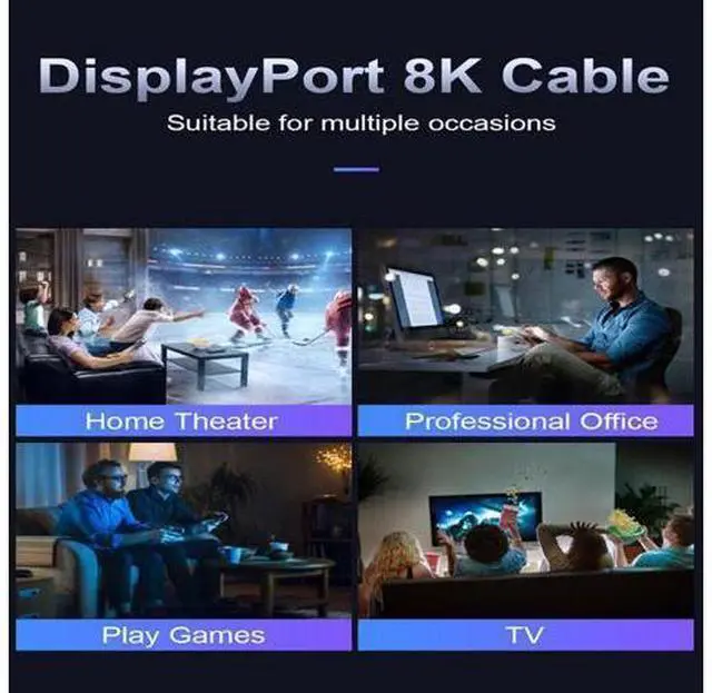 Alt view image 5 of 7 - DisplayPort Cable 1.4, 16.5FT DP Cable, Ultra HD 8K@60Hz 4K@144Hz, High Speed 32.4Gbps HDCP 3D Slim and Flexible DP to DP Cable for HDTVs, Displays, Monitors, Graphics, PC 16.5 ft.