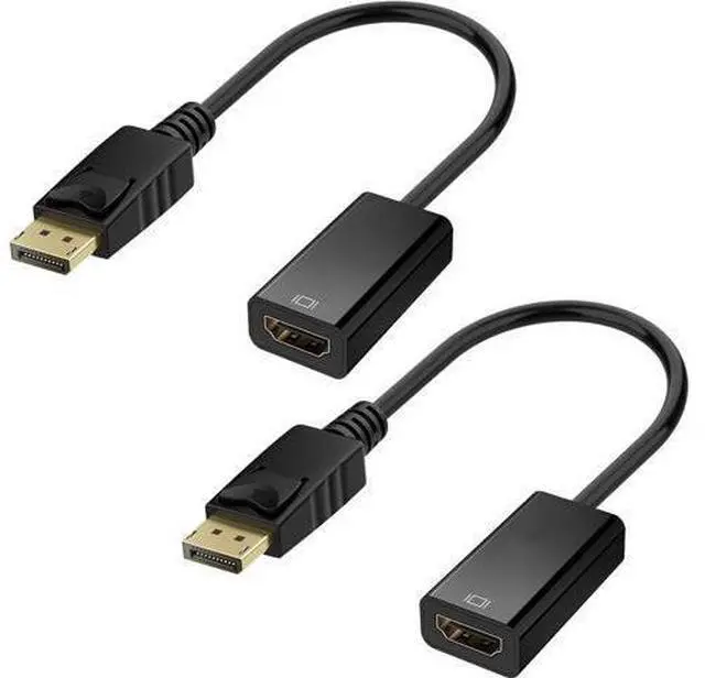 Main image of 4K DisplayPort (DP) to HDMI Adapter, Gold-Plated Uni-Directional Display Port PC to HDMI Screen Converter (Male to Female) Compatible with HP, D.ell, L.enovo & More, Passive - Black 2pack