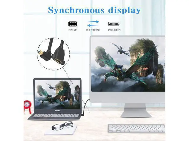Alt view image 4 of 7 - Mini DP to DP 1.4 Cable, 8K@60Hz Extreme Thin Up Angle Mini Displayport Male to Displayport Female Extension Cable with Screw Panel Mount Support Bi-Directional Transmission. 1Ft/30cm