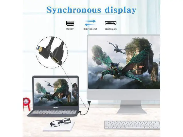 Alt view image 4 of 7 - Mini DP to DP 1.4 Cable, 8K@60Hz Extreme Thin Left Angle Mini Displayport Male to Displayport Female Extension Cable with Screw Panel Mount Support Bi-Directional Transmission. 1Ft/30cm